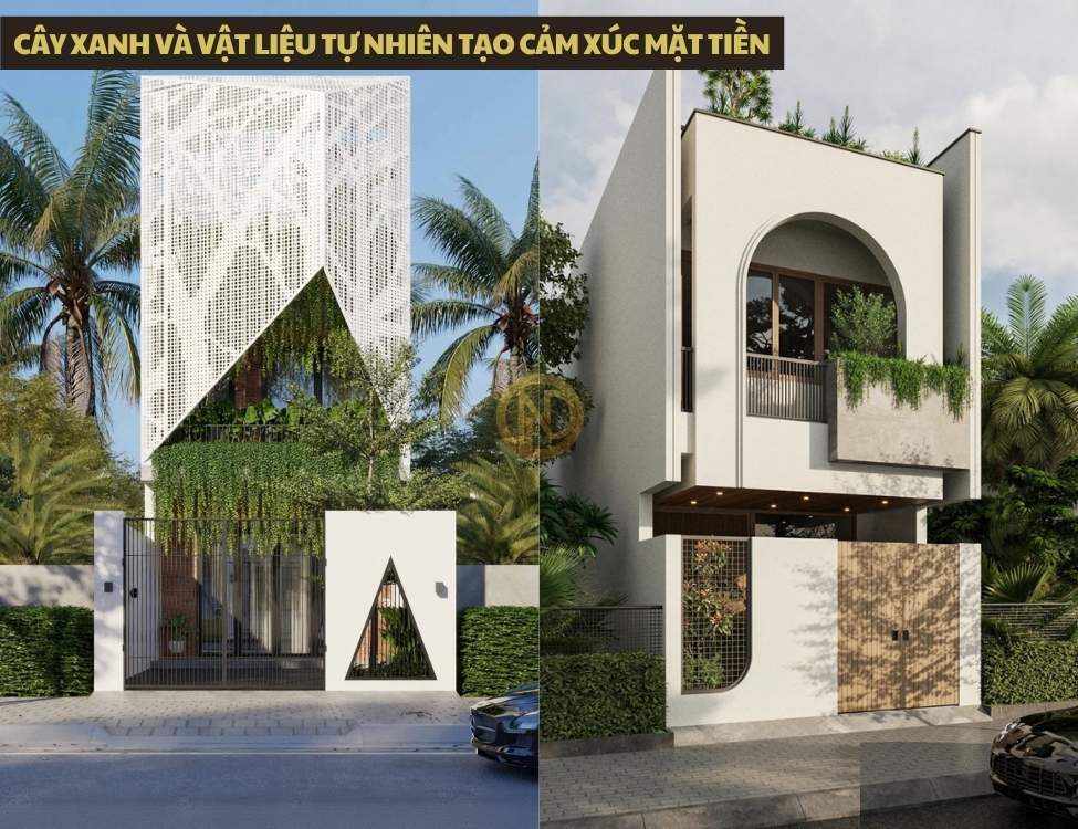 Cây xanh và vật liệu tự nhiên tạo cảm xúc mặt tiền