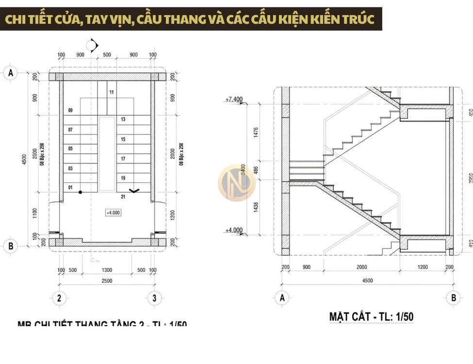 Chi tiết cửa, tay vịn, cầu thang và các cấu kiện kiến trúc