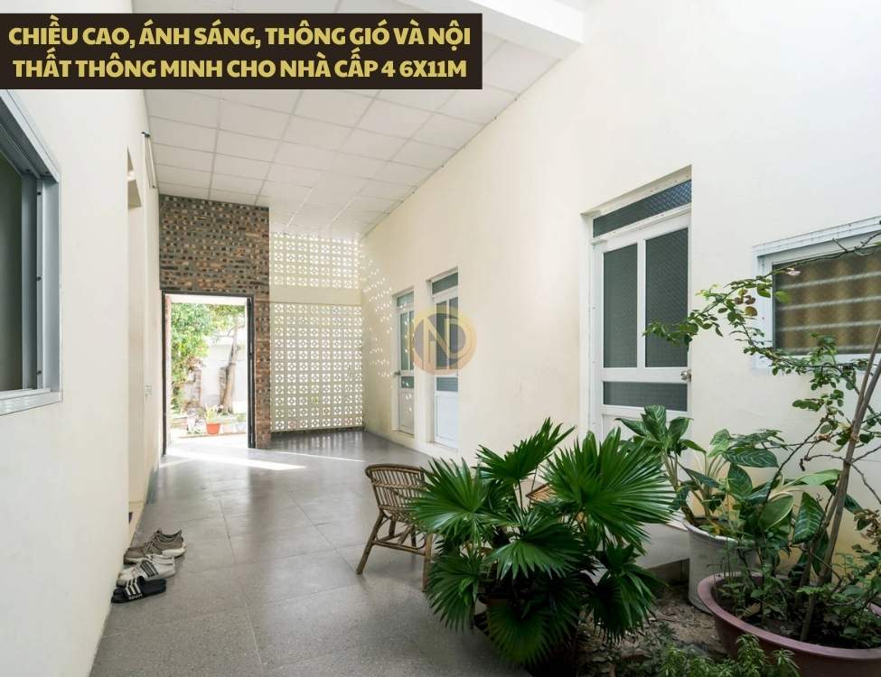 Chiều cao, ánh sáng, thông gió và nội thất thông minh cho nhà cấp 4 6x11m