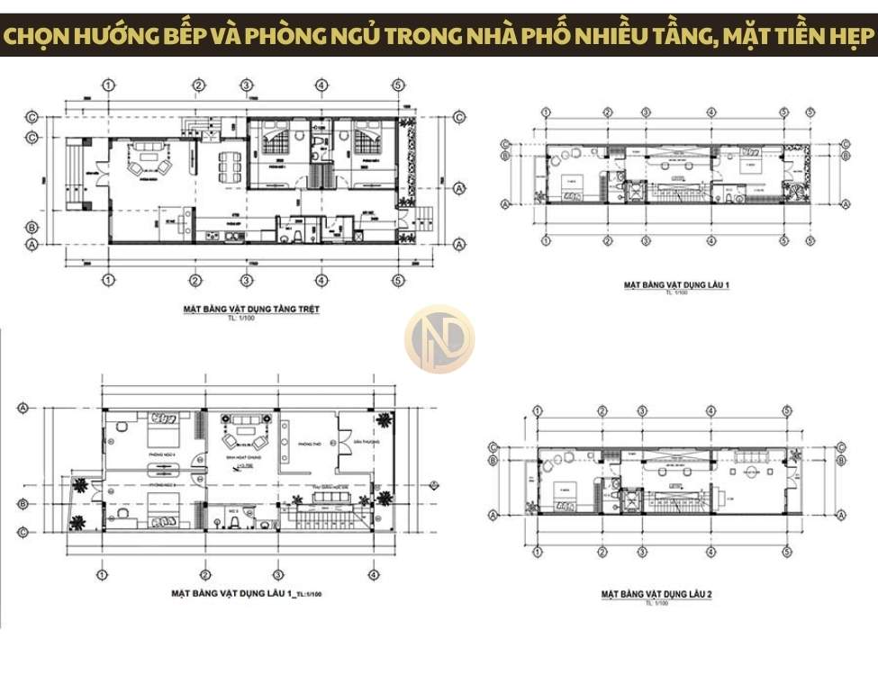 Chọn hướng bếp và phòng ngủ trong nhà phố nhiều tầng, mặt tiền hẹp