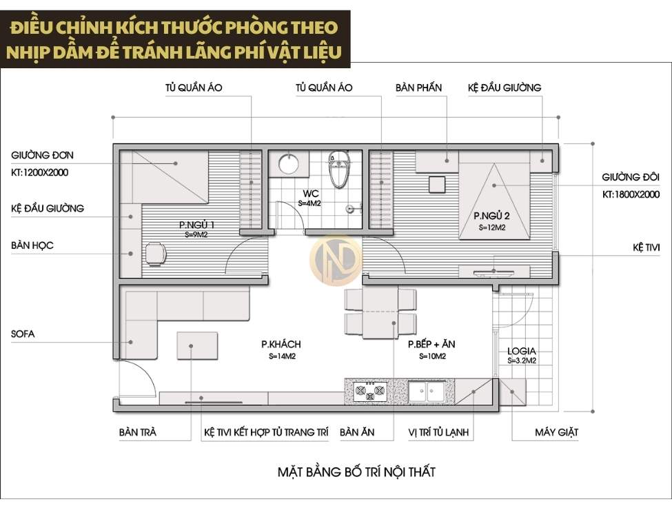 Điều chỉnh kích thước phòng theo nhịp dầm để tránh lãng phí vật liệu