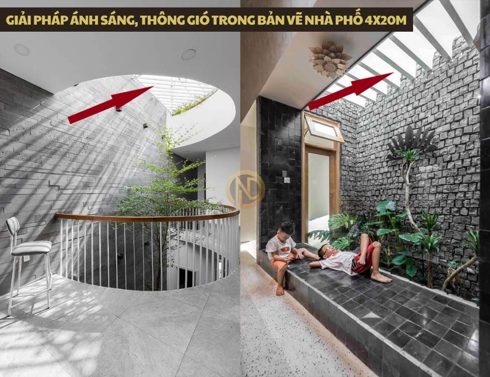 Giải pháp ánh sáng, thông gió trong bản vẽ nhà phố 4x20m để “nới rộng” diện tích