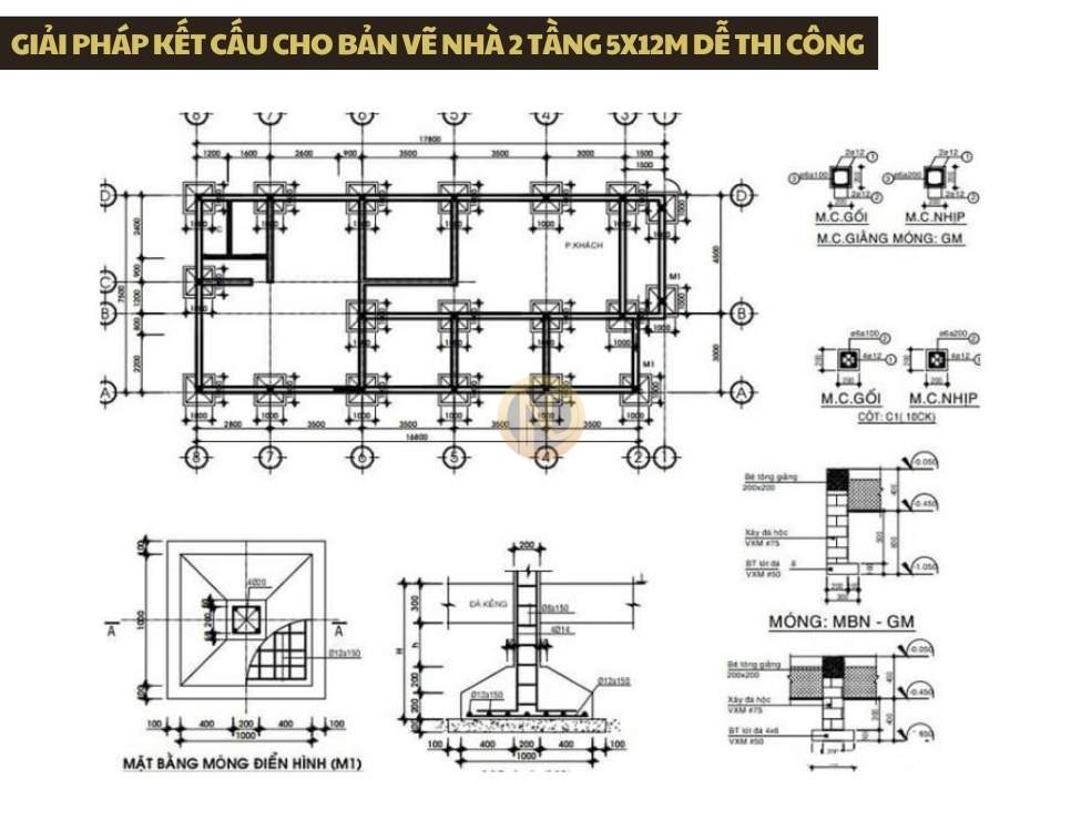 Giải pháp kết cấu cho bản vẽ nhà 2 tầng 5x12m dễ thi công
