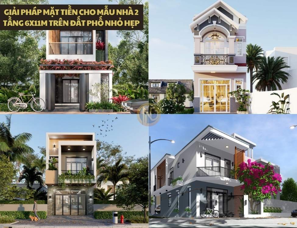 Giải pháp mặt tiền cho mẫu nhà 2 tầng 6x11m trên đất phố nhỏ hẹp