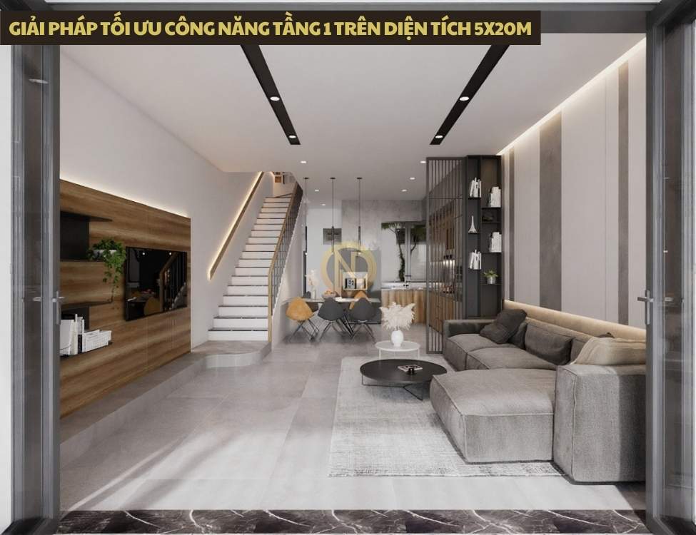Giải pháp tối ưu công năng tầng 1 trên diện tích 5x20m