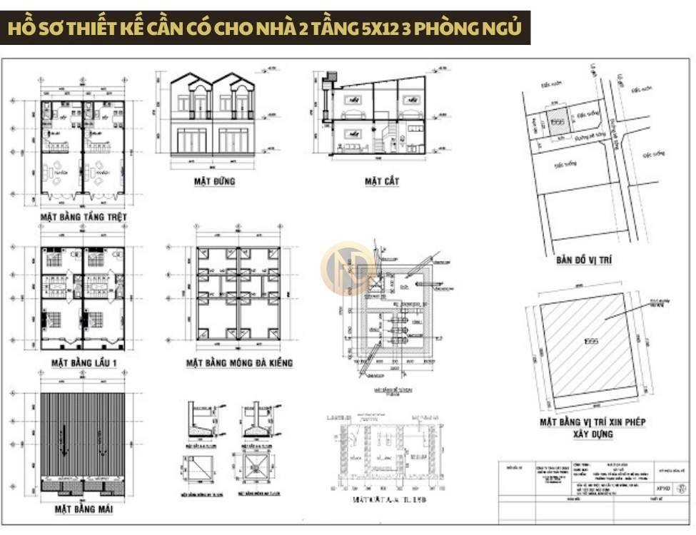 Hồ sơ thiết kế cần có cho nhà 2 tầng 5x12 3 phòng ngủ
