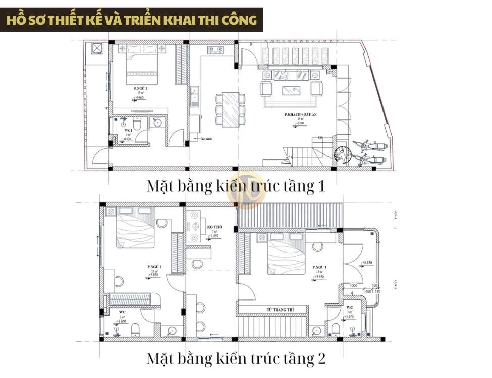 Hồ sơ thiết kế và triển khai thi công mẫu nhà 2 tầng 3 phòng ngủ 6×15