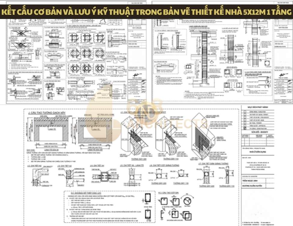 Kết cấu cơ bản và lưu ý kỹ thuật trong bản vẽ thiết kế nhà 5x12m 1 tầng