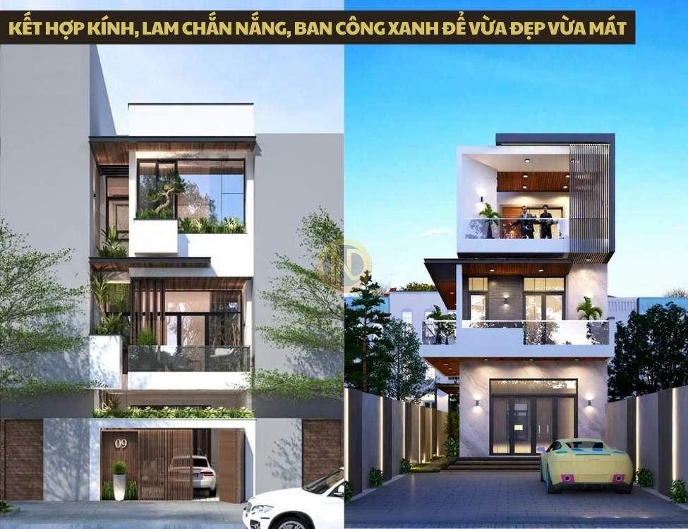 Kết hợp kính, lam chắn nắng, ban công xanh để vừa đẹp vừa mát