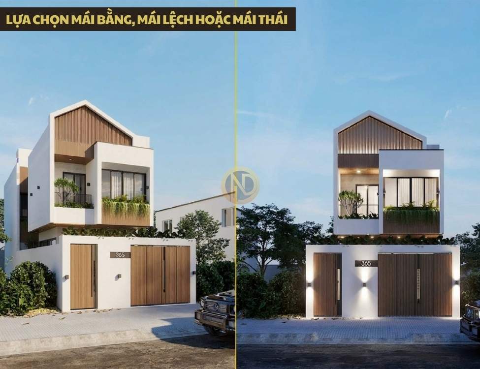 Lựa chọn mái bằng, mái lệch hoặc mái thái phù hợp với kết cấu nhà 6x20m