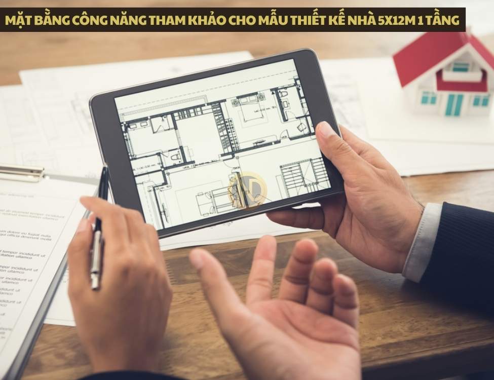Mặt bằng công năng tham khảo cho mẫu thiết kế nhà 5x12m 1 tầng