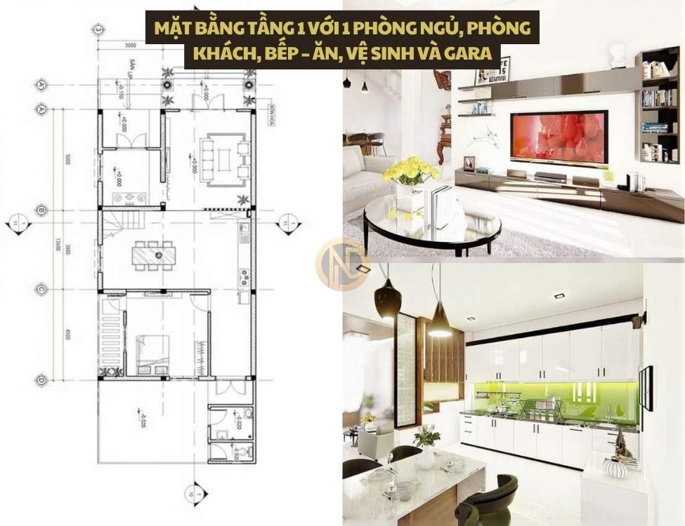 Mặt bằng tầng 1 với 1 phòng ngủ