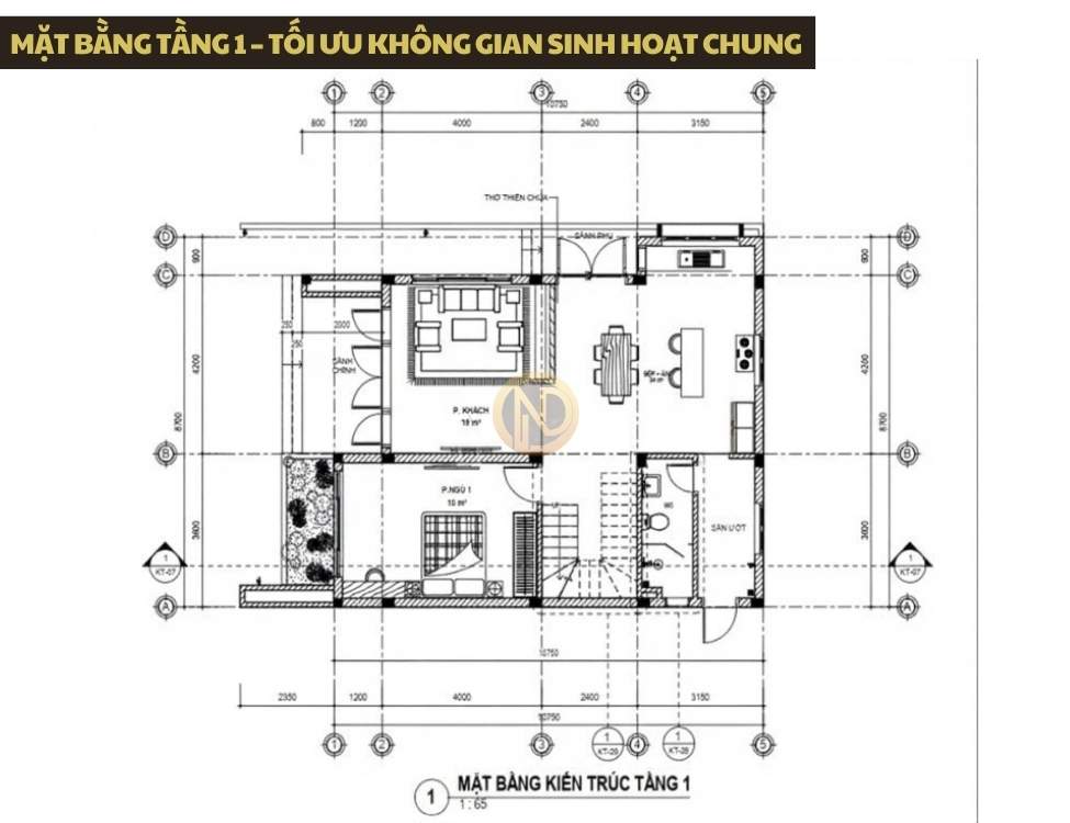 Mặt bằng tầng 1 – Tối ưu không gian sinh hoạt chung