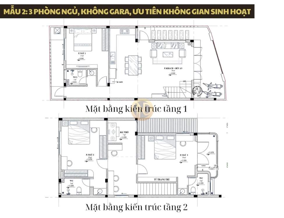 Mẫu 2: 3 phòng ngủ, không gara, ưu tiên không gian sinh hoạt