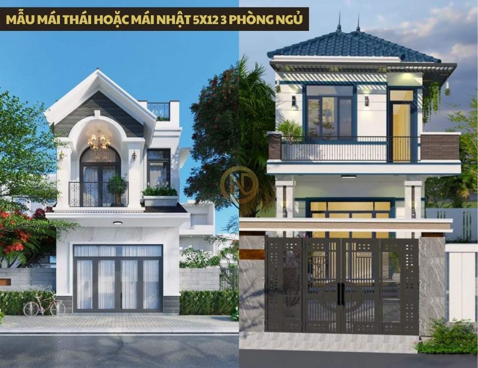 Mẫu mái Thái hoặc mái Nhật 5x12 3 phòng ngủ mang vẻ sang trọng, nổi bật