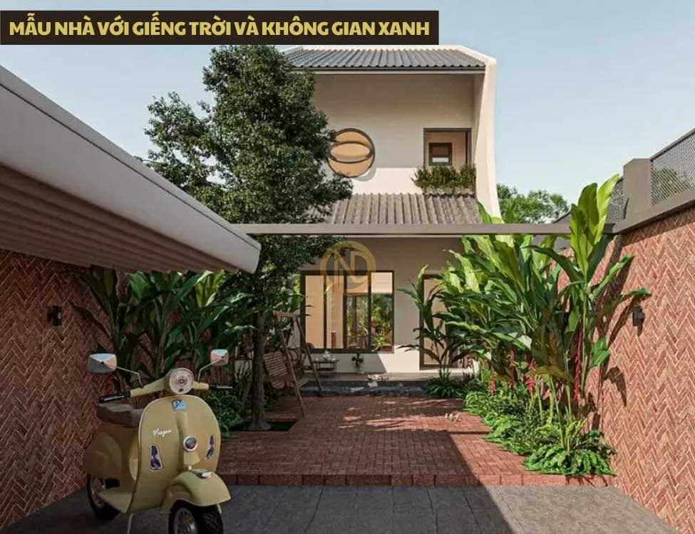 Mẫu nhà 2 tầng 3 phòng ngủ 6×15 với giếng trời và không gian xanh để tối ưu ánh sáng, liên hệ mặt bằng nhà 6x15 2 tầng