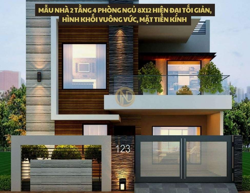 Mẫu nhà 2 tầng 4 phòng ngủ 8x12 hiện đại