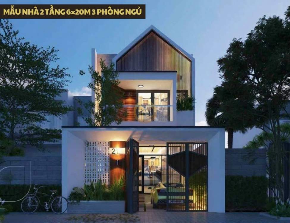 Mẫu nhà 2 tầng 6×20m 3 phòng ngủ – nhà 6x20 3 phòng ngủ 2 tầng
