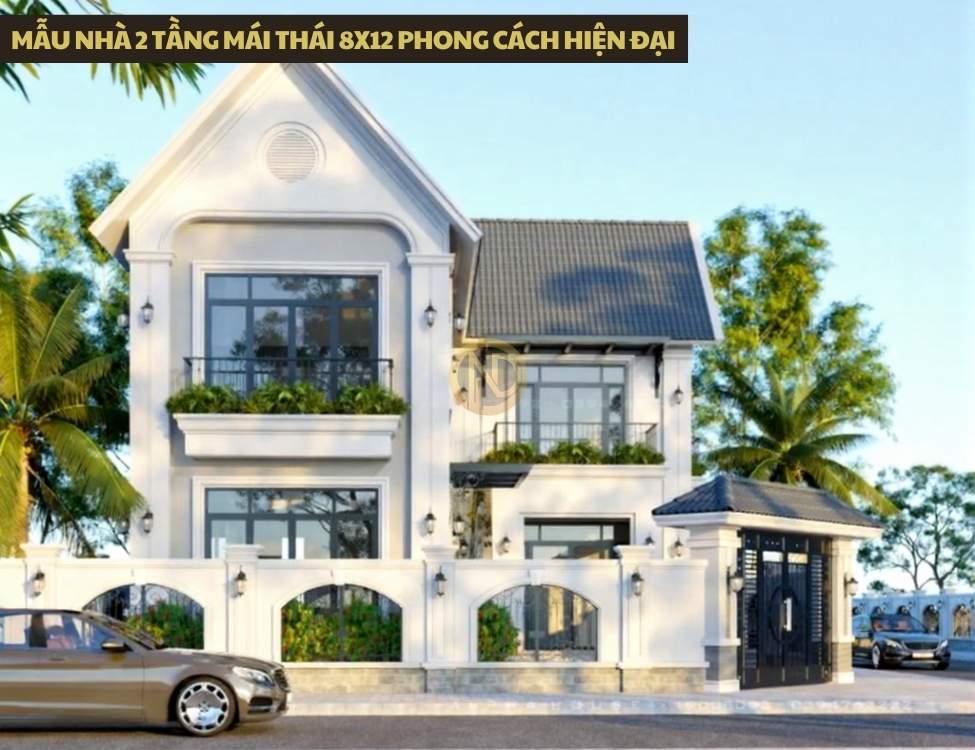 Mẫu nhà 2 tầng mái Thái 8x12 phong cách hiện đại