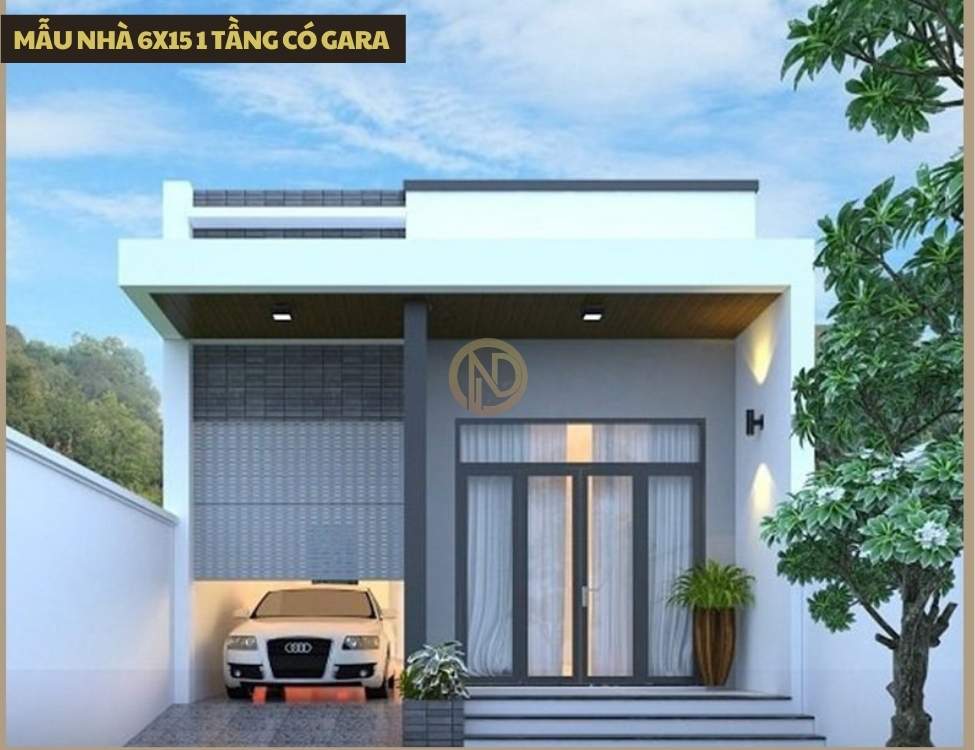 Mẫu nhà 6x15 1 tầng có gara cho gia đình nhỏ, ưu tiên không gian ngang
