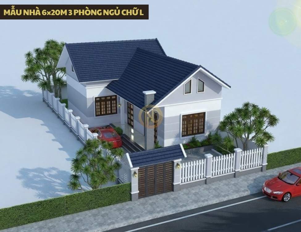 Mẫu nhà 6×20m 3 phòng ngủ chữ L – mẫu nhà 6x20 cấp 4