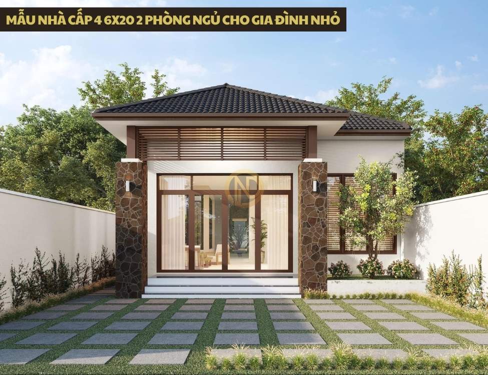 Mẫu nhà cấp 4 6x20 2 phòng ngủ cho gia đình nhỏ