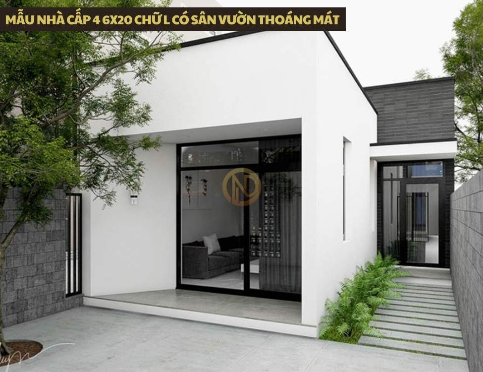 Mẫu nhà cấp 4 6x20 chữ L có sân vườn thoáng mát
