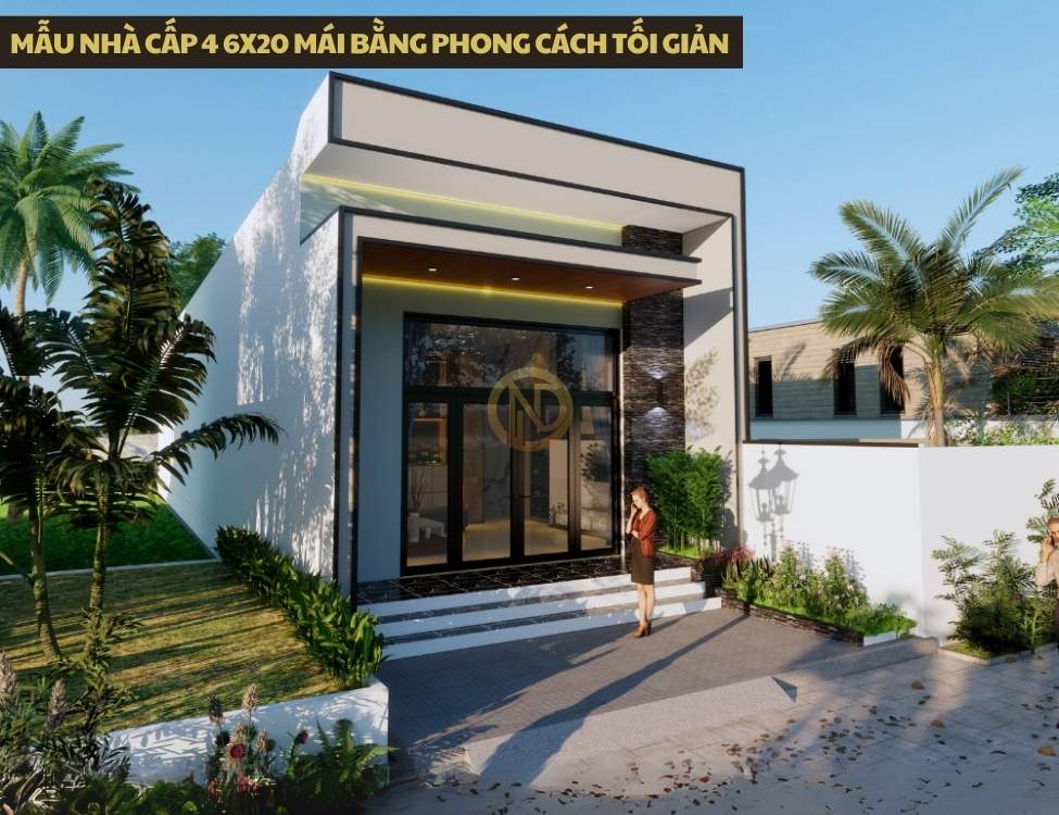 Mẫu nhà cấp 4 6x20 mái bằng phong cách tối giản