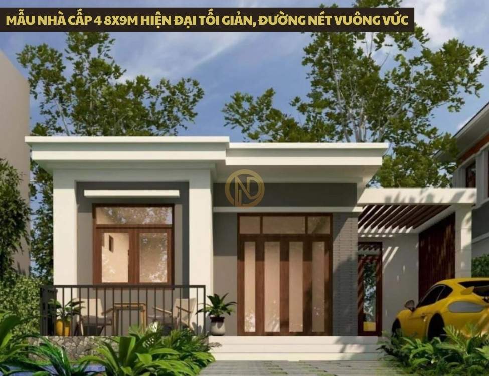 Mẫu nhà cấp 4 8x9m hiện đại tối giản, đường nét vuông vức