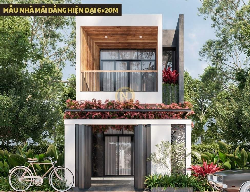 Mẫu nhà mái bằng hiện đại 6×20m