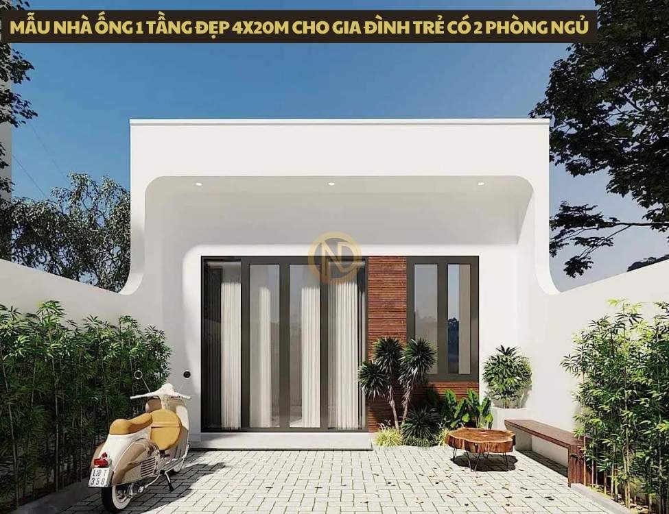 Mẫu nhà ống 1 tầng đẹp 4x20m cho gia đình trẻ có 2 phòng ngủ