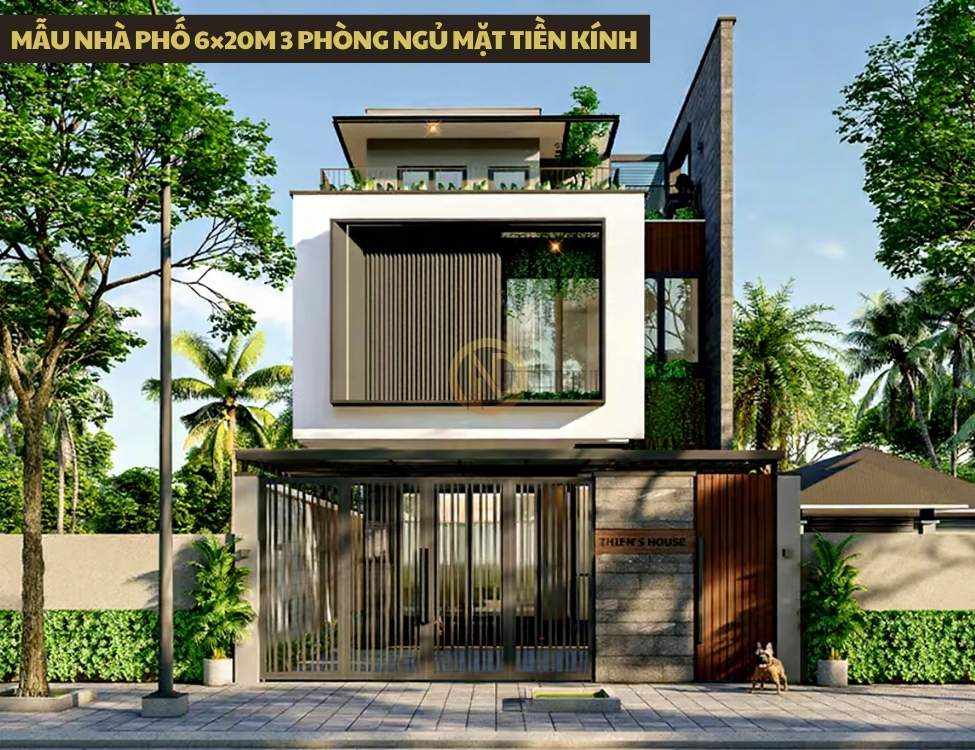 Mẫu nhà phố 6×20m 3 phòng ngủ mặt tiền kính