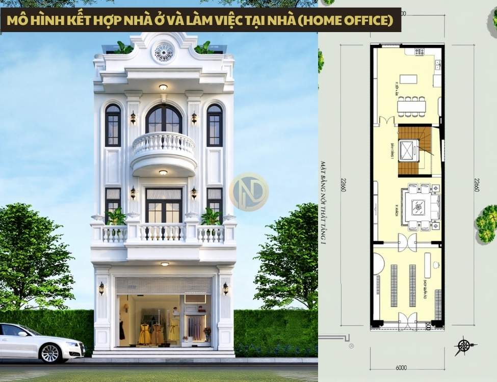 Mô hình kết hợp nhà ở và làm việc tại nhà (home office) trên diện tích 6x20