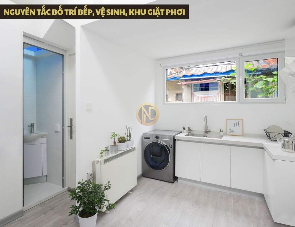 Nguyên tắc bố trí bếp, vệ sinh, khu giặt phơi trong mặt bằng 6x15