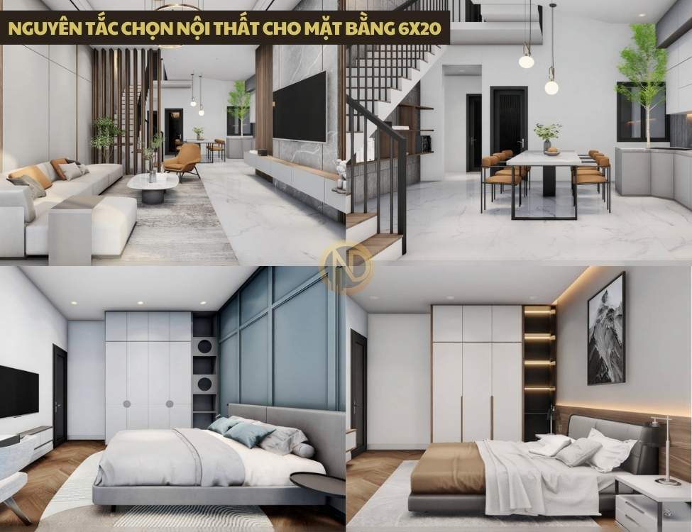 Nguyên tắc chọn nội thất cho mặt bằng 6x20: kích thước, chất liệu, công năng