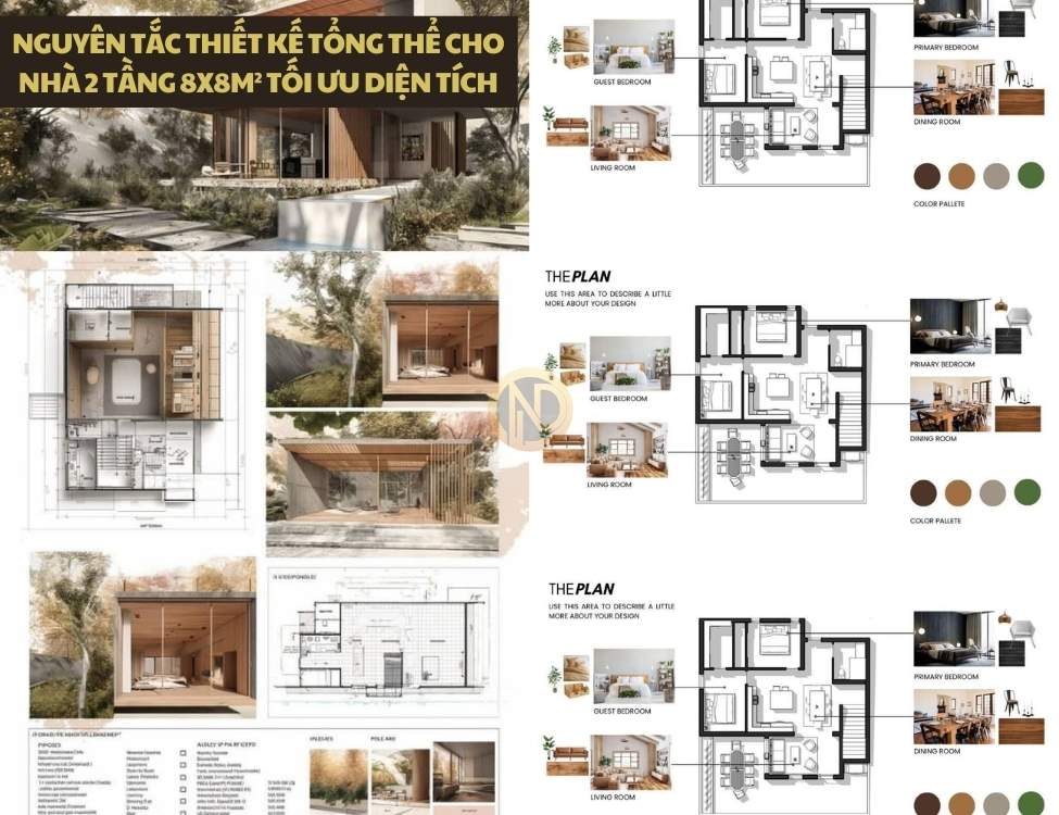 Nguyên tắc thiết kế tổng thể cho nhà 2 tầng 8x8m² tối ưu diện tích