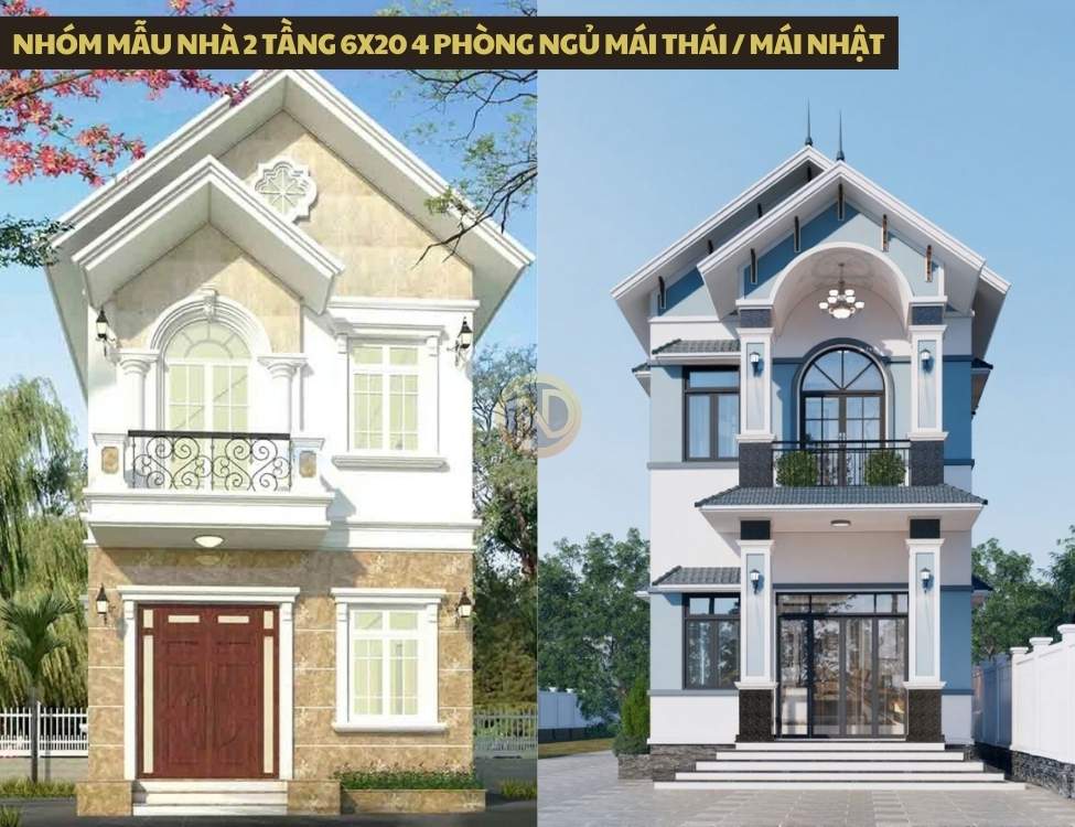 Nhóm mẫu nhà 2 tầng 6x20 4 phòng ngủ mái Thái / mái Nhật