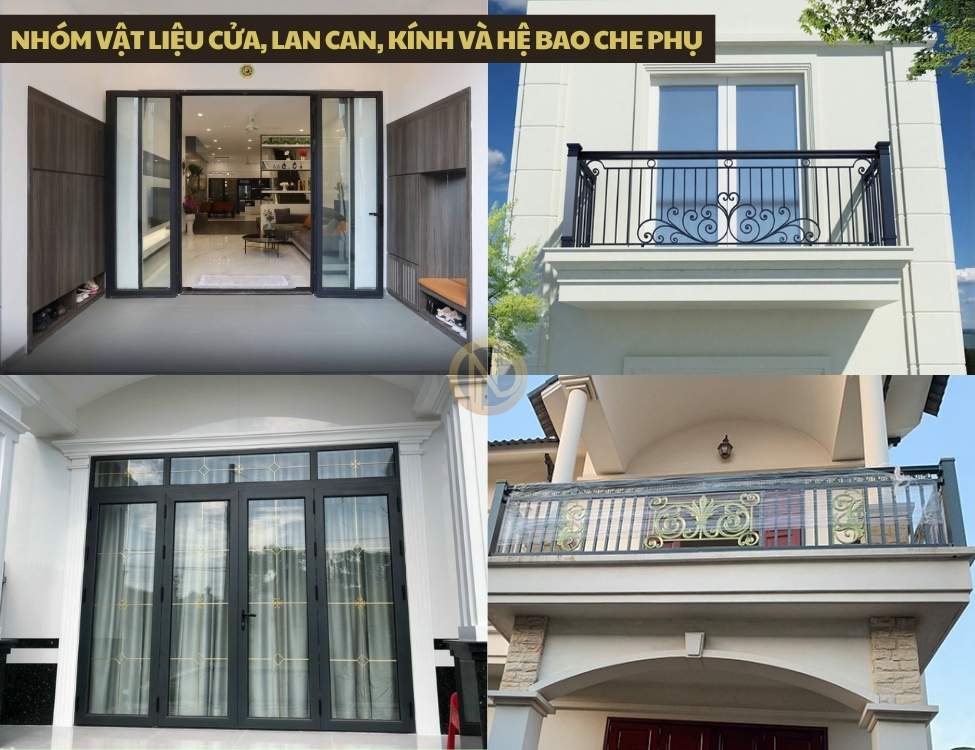 Nhóm vật liệu cửa, lan can, kính và hệ bao che phụ