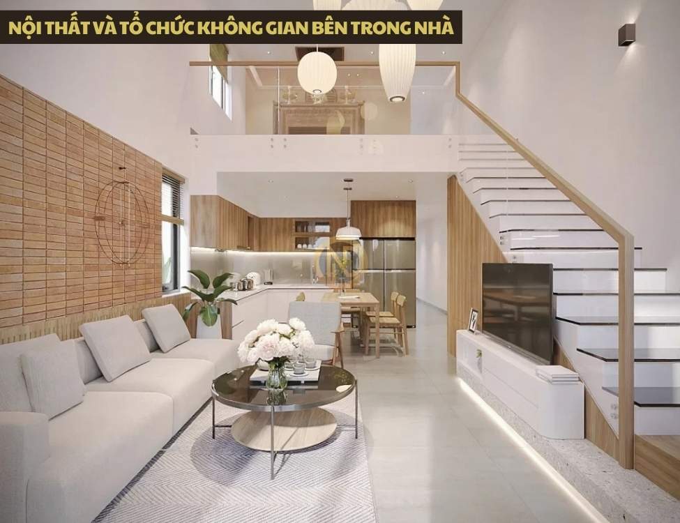 Nội thất và tổ chức không gian bên trong nhà 5x12 1 trệt 1 lầu 3 phòng ngủ