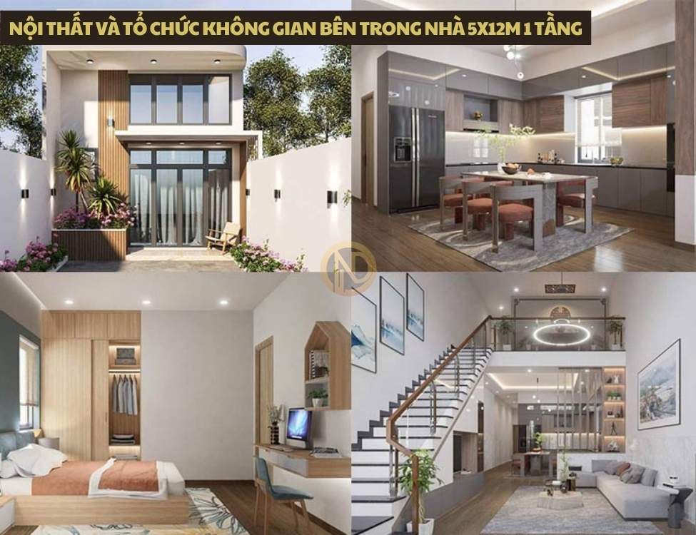 Nội thất và tổ chức không gian bên trong nhà 5x12m 1 tầng