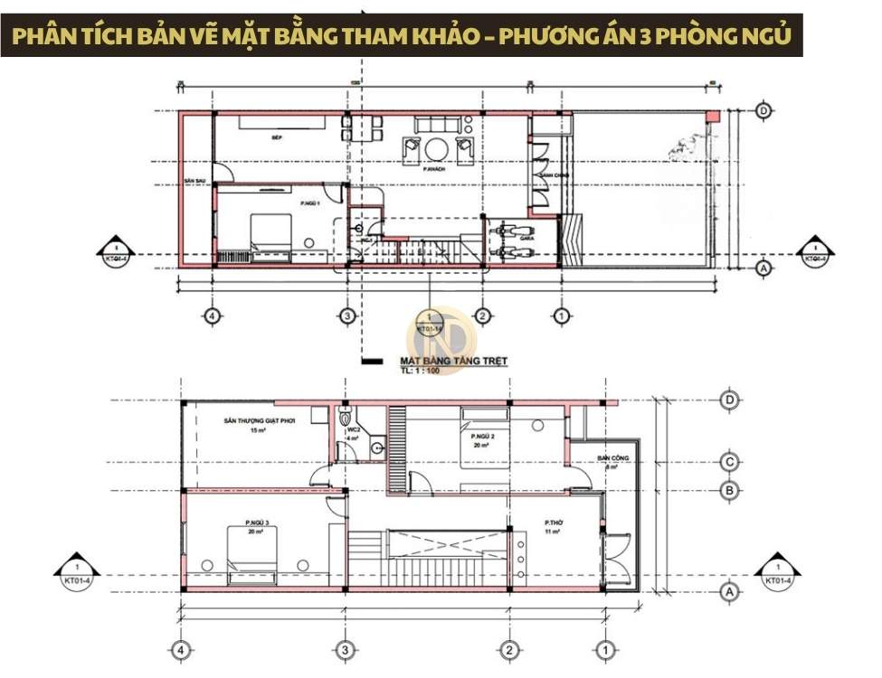 Phân tích bản vẽ mặt bằng tham khảo – phương án 3 phòng ngủ tối ưu công năn
