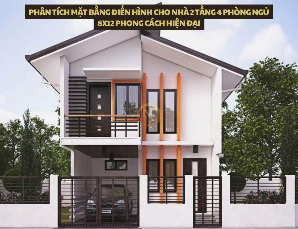 Phân tích mặt bằng điển hình cho nhà 2 tầng 4 phòng ngủ 8x12 phong cách hiện đại