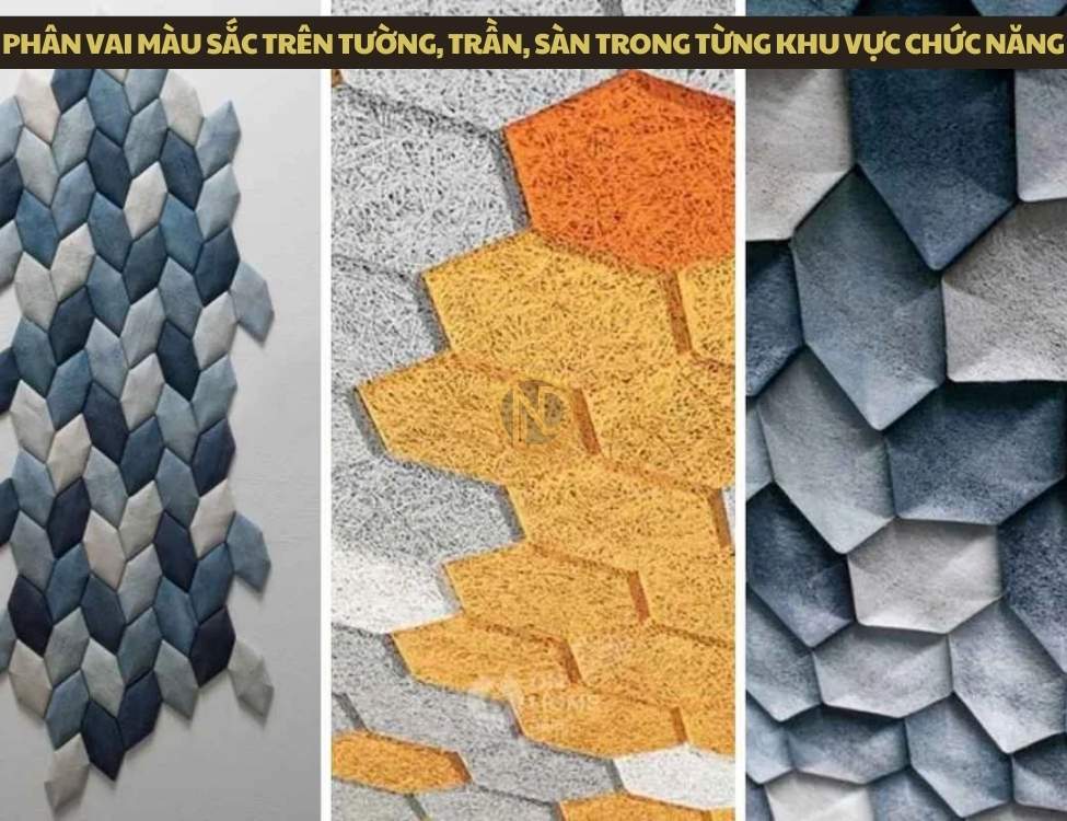 Phân vai màu sắc trên tường, trần, sàn trong từng khu vực chức năng