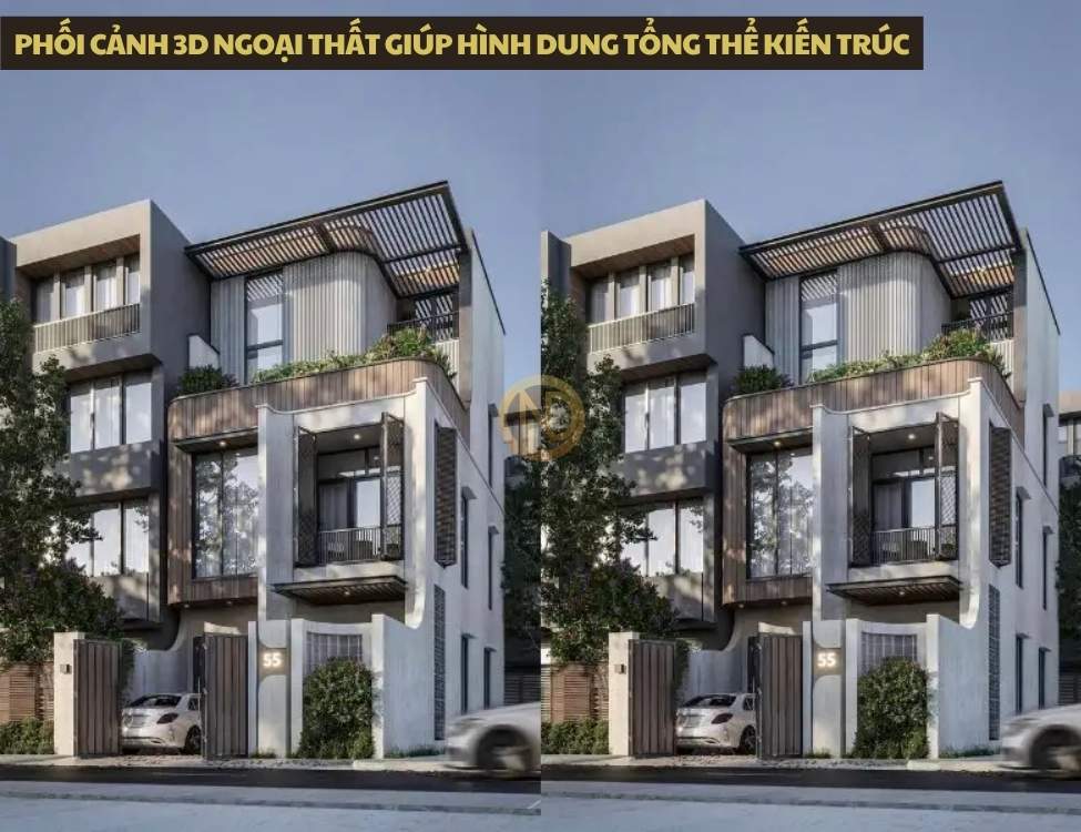 Phối cảnh 3D ngoại thất giúp hình dung tổng thể kiến trúc