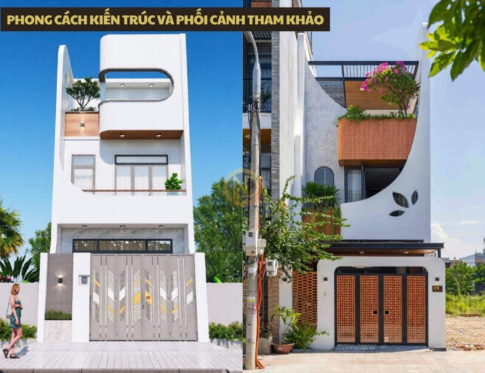 Phong cách kiến trúc và phối cảnh tham khảo cho nhà 5x20 2 tầng 1 tum