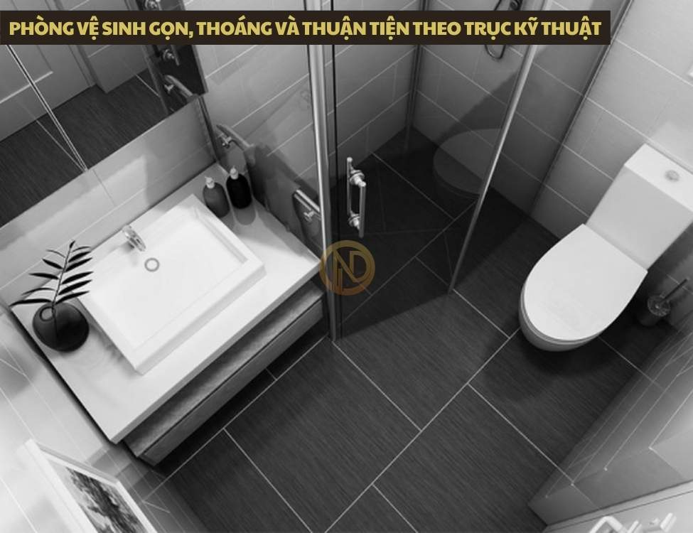 Phòng vệ sinh gọn, thoáng và thuận tiện theo trục kỹ thuật