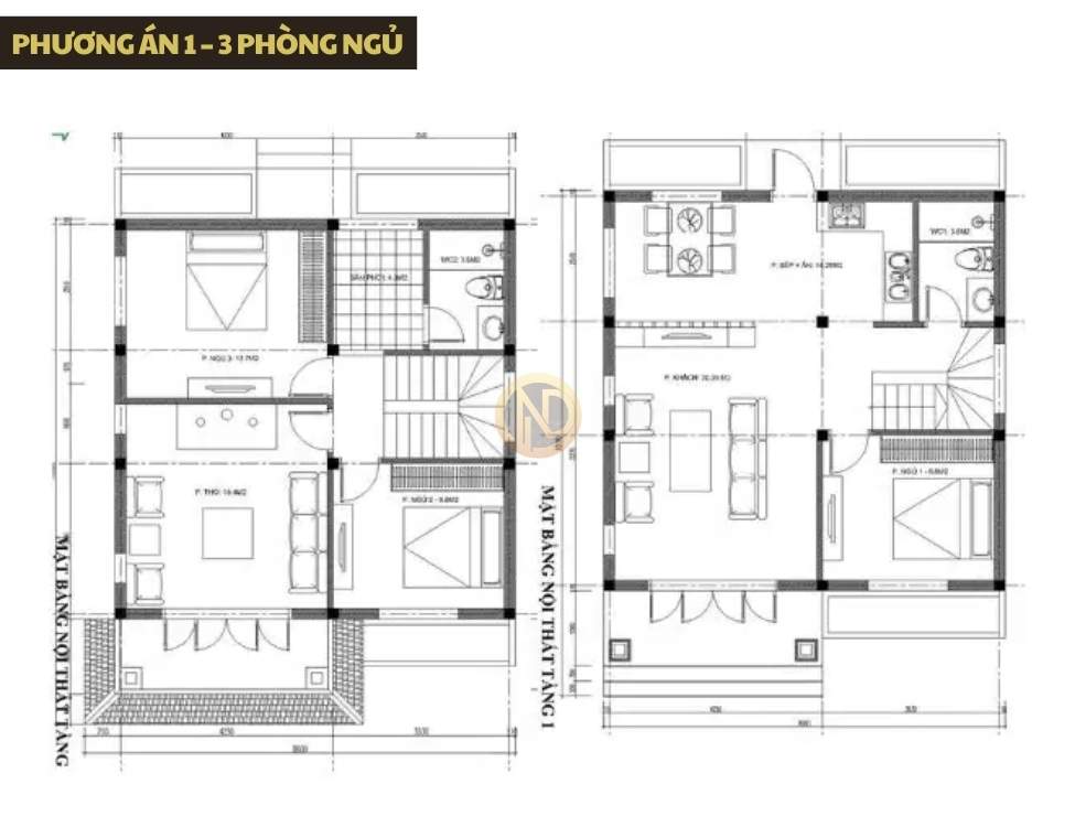 Phương án 1 – 3 phòng ngủ