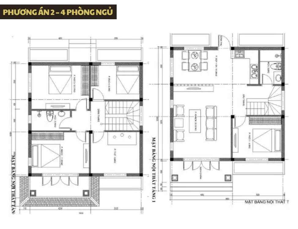 Phương án 2 – 4 phòng ngủ, tối ưu số lượng phòng nhưng vẫn thoáng