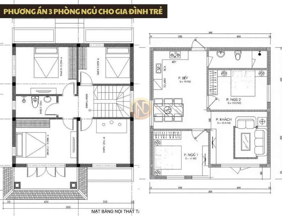 Phương án 4 phòng ngủ trên diện tích 64m²/sàn