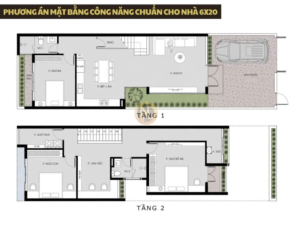 Phương án mặt bằng công năng chuẩn cho nhà 6x20